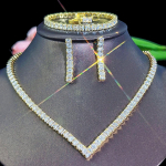 CMM 3vnt. Auk&scaron;tos kokybės Dubajaus vestuvinių papuo&scaron;alų inkrustuota kvadratinė AAA kubinio cirkonio karolių auskarų apyrankių rinkinys moterims