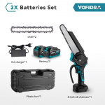 YOFIDRA 8 colių be&scaron;epetis elektrinis grandininis pjūklas be &scaron;epetėliu, įkraunamas medžio apdirbimo sodo genėjimo pjūklo įrankis, skirtas Makita 18V baterijai 2 Battery 3 Chains