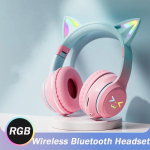 2024 m. naujos mielos katės RGB spalvotos lemputės belaidės ausinės &bdquo;Bluetooth 5.1&ldquo; stereofoninės muzikos žaidimų ausinės mergaitėms, dovanų ausinės su mikrofonu rožinė