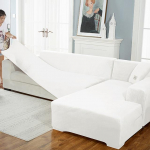 Aksominis sofos užvalkalas Prabangus L formos sofos užvalkalas Paprastos spalvos kampiniai sofos užvalkalai fotelis nuo dulkių elastingas užvalkalas Tinka gyvūnams 2seater 140-185cm balta