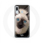 Coque pour Samsung Galaxy A30 Chat Siamois Noir et blanc aux Yeux Bleus