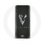 Coque pour Samsung Galaxy A10 Vikings S&eacute;rie Saison 6 logo V Ep&eacute;e Gris Fond Noir
