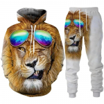 Personality Lion 3D Print Hoodies/Trening kostiumas Vyri&scaron;ki megztiniai su gobtuvu + kelnės bėgimo kostiumas Hip Hop vyri&scaron;kų gatvės drabužių komplektas M
