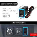12-24V dvigubas USB automobilinio įkroviklio lizdas PD Type C/QC 3.0 greito įkroviklio maitinimo adapteris, skirtas Toyota
