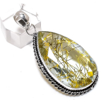 Natural Golden Rutile Gemstone Handmade 925 Sterling Silver Pendant 2.17 u4k00