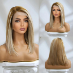 HAIRCUBE Rudų sruogų perukas Žmogaus plaukai Tiesus Bobas Priekiniai nėriniai Perukai moterims 14 colių &Scaron;viesūs Remy Žmogaus plaukai &Scaron;oninio sklastymo nėrinių sklastymo perukas
