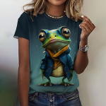 3D varlių spauda Madingi moteri&scaron;ki animaciniai mar&scaron;kinėliai, laisvalaikio moteri&scaron;ki mar&scaron;kinėliai su apatiniu kaklu Juokingi trumpomis rankovėmis laisvi moteri&scaron;ki drabužiai M