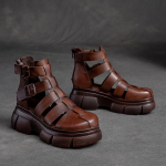 Johnature Natūralios odos storapadžiai romėni&scaron;ki sandalai, apvalios karvės odos, universalūs moteri&scaron;ki batai su platforma 40 kava