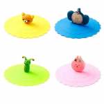 4 vnt Silikoniniai gėrimų puodelių dangteliai 10 cm Creative apvalus puodelio dangtelis Daugkartinio naudojimo nuo dulkių puodelio dangteliai animacinių filmų kavos puodelio dangtelis