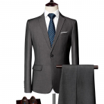 Danmo (Striukė + kelnės) Vyri&scaron;kas kostiumo komplektas Formalūs &scaron;varkai Slim Fit Verslo smokingas 2 dalių kostiumas Jaunikio vestuvinė suknelė Vyri&scaron;kas kostiumas S-6XL XL pilka