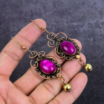 Natural Pink Lace Agate Gemstone Copper Wire Wrap Jewelry Earring 3.23 b5b39