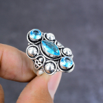 Natural Blue Topaz Gemstone Handmade 925 Sterling Silver Gift Ring Size 11 z1v23