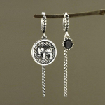 Vintažinis asimetrinis dramblys apvalus diskas tajų sidabro spalvos lankelis auskarai kutai grandinėlės auskarai ausų papuo&scaron;alai moterims S-E1168