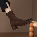Krazing Pot Flocking Rudens Žiemos Batai Retro Mada Stori Kulniukai Dydis 43 Kvadratinė Nosies &Scaron;ildantys Ankle Boots 42 ruda