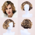 Vidutinio amžiaus ir vyresnio amžiaus vyrų gradiento spalvos kirpčiukai, maži garbanoti trumpi plaukai perukų rinkinys