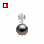 Compagnie G&eacute;n&eacute;rale des Perles - Pendentif Diamants 0.50 Cts V&eacute;ritable Perle de Tahiti Ronde 11-12 mm Or Blanc 18 Cts - Bijou Femme