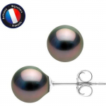 PERLINEA - Boucles d'Oreilles - V&eacute;ritables Perles de Culture de Tahiti - Ovales 8-9 mm - Argent 925 Milli&egrave;mes - Bijoux Femme