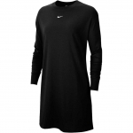 Nike Sportswear Essential suknelė Vienspalvė Siuvinėtas mažas logotipas Sportinio trikotažo ilgomis rankovėmis suknelė Moterims suknelės Juoda CU6509-010 XS