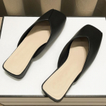 Madingi prancūzi&scaron;ko stiliaus moteri&scaron;ki &scaron;lepetės laukui ir namams 2024 pavasaris vasara naujos kvadratinės nosies kulnai vėsūs mink&scaron;tos odos vienspalviai universalūs batai 35 juoda