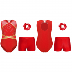 Vaikų mergaičių gimnastikos apranga, rakto skylutė, nugara, kratinys, be rankovių, blizgantis cirkonio trikotažas su V formos juosmeniu priekyje &Scaron;ortai, plaukų kaklarai&scaron;tis, galvos apdangalas 15-16 Years