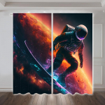 2 vnt. Užuolaidos Brilliant Galaxy Žvaigždėta dangaus planeta Astronaut 3D Skaitmeninės spausdintos Užuolaidos Įvorės Vir&scaron;utinis dizainas Svetainės užuolaidoms 2x60Wx50H(CM)&Rod Pocket