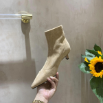 Vintažiniai Ankle Boots Moteri&scaron;ki Batai Madingi Smailus Pir&scaron;tas Ruduo Žiema Žemas Kulnas Ponios Eleganti&scaron;ki Tamprios Plonos Velūrinės Trumpi Batai 35 abrikosas