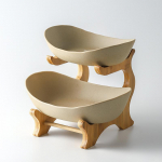 Trijų auk&scaron;tų stalo lėk&scaron;tės, indai, medinis virtuvės vaisių dubuo su auk&scaron;tais, padalintas indas, užkandžiams, saldainiams, tortinė, salotų dubuo