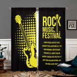 2 dalių roko muzikos vakarėlio bosinės gitaros užuolaidos - pusiau užtamsinančios - tinka svetainei, miegamajam, virtuvei, namų dekoravimui W150CM H166CM&Rod pocket juoda