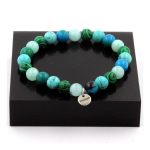 Pierres et Min&eacute;raux. Bracelet Perles Ang&eacute;lite + Malachite + Turquoise + Chrysocolle 8 mm. Fabriqu&eacute; en France.