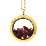 Pierres et Min&eacute;raux. Collier Rubis brut. Mod&egrave;le M&eacute;daillon 20 mm. Couleur Or.