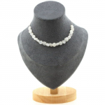 Pierres et Min&eacute;raux. Collier 20 perles Pierre de lune d'Inde Chaine en acier inoxydable Collier femmes, hommes. Taille personnalisa