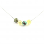 Pierres et Min&eacute;raux. Collier Perles Chrysocolle de Namibie + Citrine 8 mm Chaine en acier inoxydable.