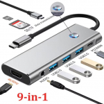 9 viename C tipo prijungimo stotis USB C koncentratorius su ekrano i&scaron;jungimo mygtuku USB 3.0 5Gbps HUB 4K 60Hz HDMI 100W greitas įkrovimas, skirtas MacBook PC ne&scaron;iojamam kompiuteriui