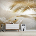 Modernūs tapetai 3d Auksinė plunksna Abstraktinės linijos Sienų freska Svetainės Sofa Miegamasis 3d Freska Namų dekoras 250 cm(W) x 160 cm(H)
