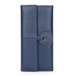 Moteri&scaron;ka ilga piniginė i&scaron; natūralios odos - didelės talpos, su keliais kortelių lizdais, paprasta ir madinga rankinė tamsiai mėlyna spalva