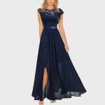 Europieti&scaron;kos ir amerikieti&scaron;kos nėriniuotos vakarinės suknelės su auk&scaron;tu juosmeniu &ndash; populiarus ilgas sijonas Medium mėlyna
