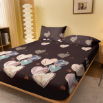 1 Vienspalvė moderni &scaron;irdies formos geometriniu ra&scaron;tu marginta matinė paklodė su gumyte, spausdintas lovos užtiesalas miegamajam, patalynė (I&scaron;skyrus pagalvių užvalkalus) 71x132cm