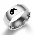 Yin Yang Tai Chi poriniai žiedai ir apyrankių rinkinys - Titano plienas, juodas ir sidabrinis vyrams ir moterims Size 7 sidabras