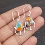 Dygliuotos austrės 925 prabos sidabro auskarai, rankų darbo brangakmenių auskarai, papuo&scaron;alai, dovanos žmonai, visi&scaron;kai nauji auskarai 1.60 Inches oranžinė