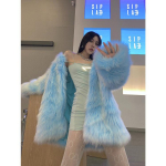 Rudens ir žiemos populiarus temperamento pliu&scaron;inis kailis moterims, vidutinio ilgio, imituotas lapės kailis, liekninantis kailis, madingas kailis XL elektrine mėlyna spalva