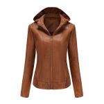 Rudens ir žiemos odinė striukė su gobtuvu moterims su nuimamu gobtuvu ir aksomine odine striuke Slim Fit paltas 2XL