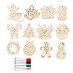 12 Pcs Wooden Christmas Ornaments to Paint DIY Blank Unfinished Wood Reindeer Santa Claus Christmas Tree Bell Wreath Cutouts for Hanging Decorations 1 Set
