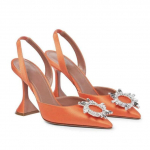 Naujas prekės ženklas Moteri&scaron;ki bateliai auk&scaron;tu kulnu Prabangūs kri&scaron;toliniai slingback vasariniai nuotakos batai Patogūs trikampio kulno vakarėlio vestuvių batai 42 oranžinė