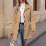 Rudens Žiemos Vidutinio Ilgio Eleganti&scaron;kas Vilnonis Paltas Sagomis Atvartas Apykaklė Slim Fit Tvidas Patvarus Madingas Vir&scaron;utinis Drabužis S chaki