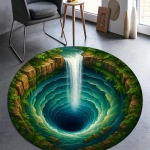 3D krioklio iliuzijos apvalus kilimas, optinio gylio urvo kilimas, gamtos įkvėptos grindų dekoracijos svetainei, miegamajam, meditacijos kilimėlis 80x80cm