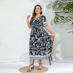 Moteri&scaron;ka suknelė plius dydžio eleganti&scaron;ka temperamento elastinga juosmens V formos kaklo suknelės 4XL žalia