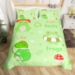 Animacinis Grybas Varlė Antklodės Užvalkalas Viengulis Dydis, Mielas Kawaii Žalias Gyvūnas Antklodės Užvalkalas Klevo Lapai Lazdyno Augalas Antklodės Užvalkalas EU Single(135x200cm)