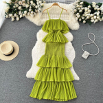Moteri&scaron;ka vasarinė suknelė, miela &scaron;ifono kelnaitės temperamento prancūzi&scaron;ka &scaron;velnumas, eleganti&scaron;kas jausmas, raukinamas pyragas, fėjos suknelė D3227 One Size