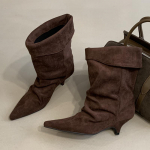 Aneikeh Žieminiai Vintažiniai Atverčiamu Kra&scaron;tu Ankle Boots Moteri&scaron;ki Dizainerio Smailianosiai Ploni Žemos Pakulnės Batai Trumpas Botas Zapatos De Mujer 39 kava