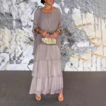 Moteri&scaron;ka eleganti&scaron;ka gėlėta &scaron;ifono boho ilga suknelė pavasariui apvaliu kaklu, moteri&scaron;ka užtraukiama suknelė pusiau &scaron;ik&scaron;nosparnio rankovėmis, torto sijono suknelė XS